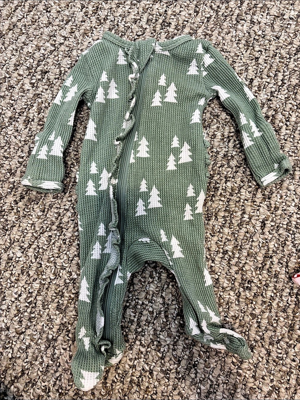 Newborn Christmas rufflebutt PJS- SpearmintLOVE Organic Waffle Zip Footie